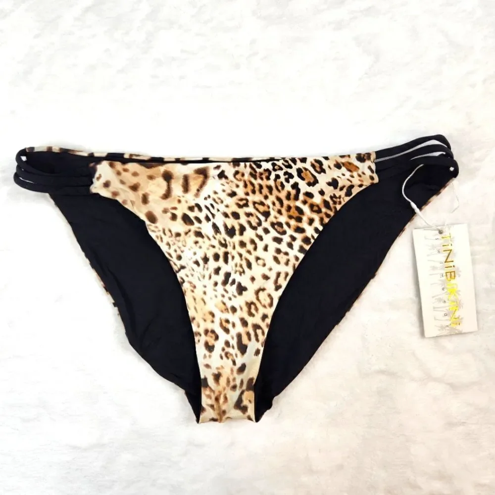 TiNiBiKiNi Leopard Print Black Reversible Swimsuit Bikini Bottom Sz XL